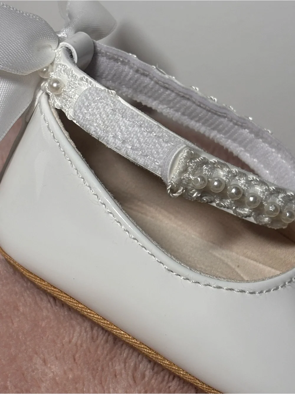 White Pearl-Trim Girls' Mary Jane Shoes